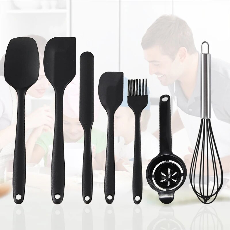 7-teiliges Silikon-Spatel-Set, antihaftbeschichtet, hitzebeständig, Spatel, Wender zum Kochen, Backen, Mischen, Backen