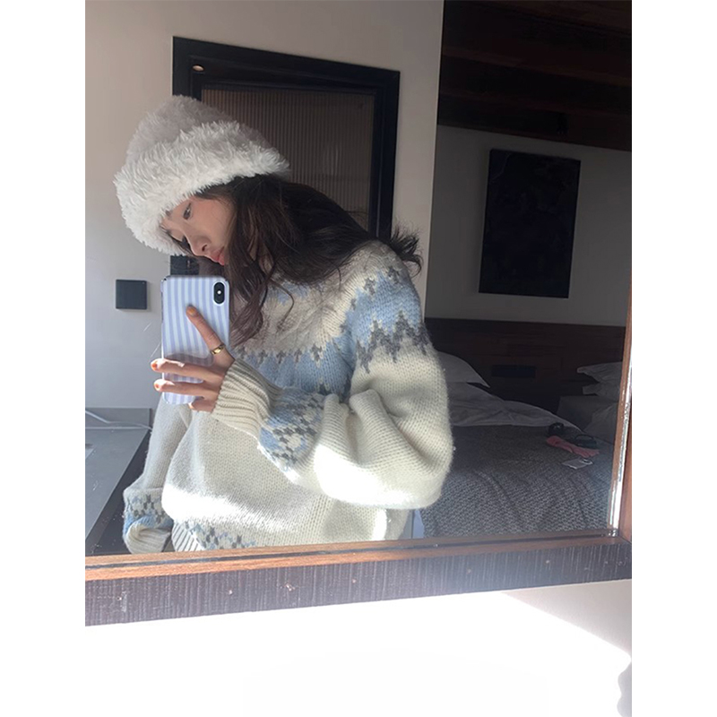 Vintage Print Pullover Frauen Japanischen Harajuku Übergroßen Gestrickte Pullover Winter Ästhetischen Langarm Jumper Koreanische Strickwaren