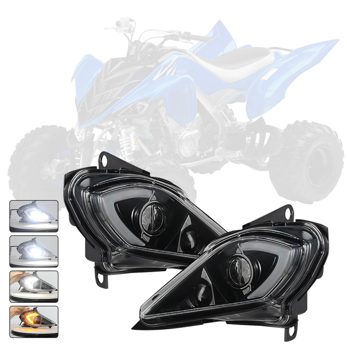 คู่ DRL ไฟหน้าสําหรับ Yamaha Raptor 700 700R YFZ450 YFZ450R YFZ450X Wolverine 450 350 H4 ไฟหน้า
