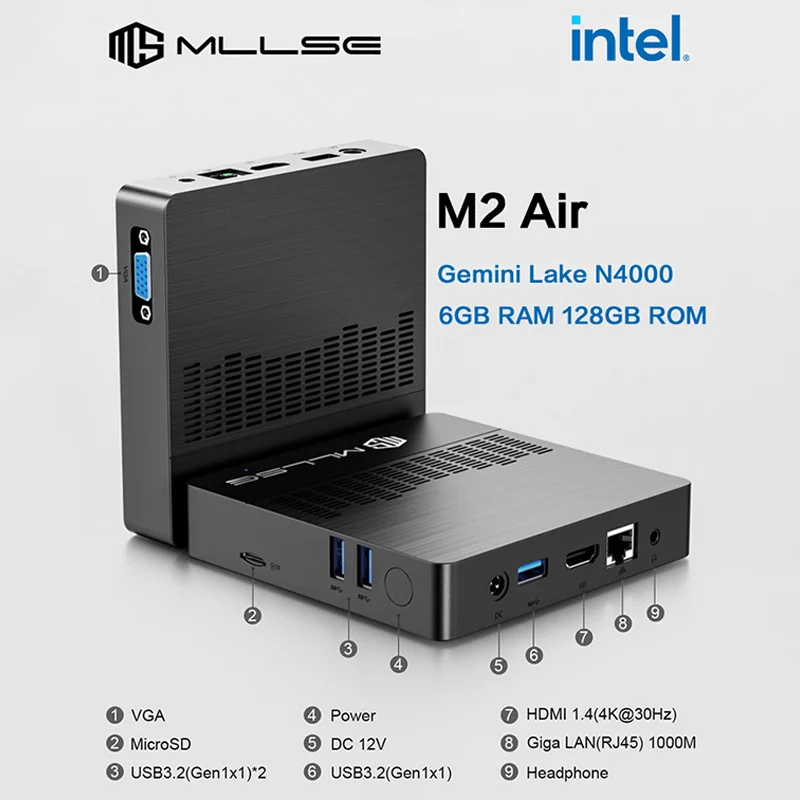 MLLSE-Mini ordenador portátil M2 Air, процессор Intel Celeron N4000, Windows 11, 6 ГБ ОЗУ, 128 ГБ ПЗУ, Wi-Fi de doble banda