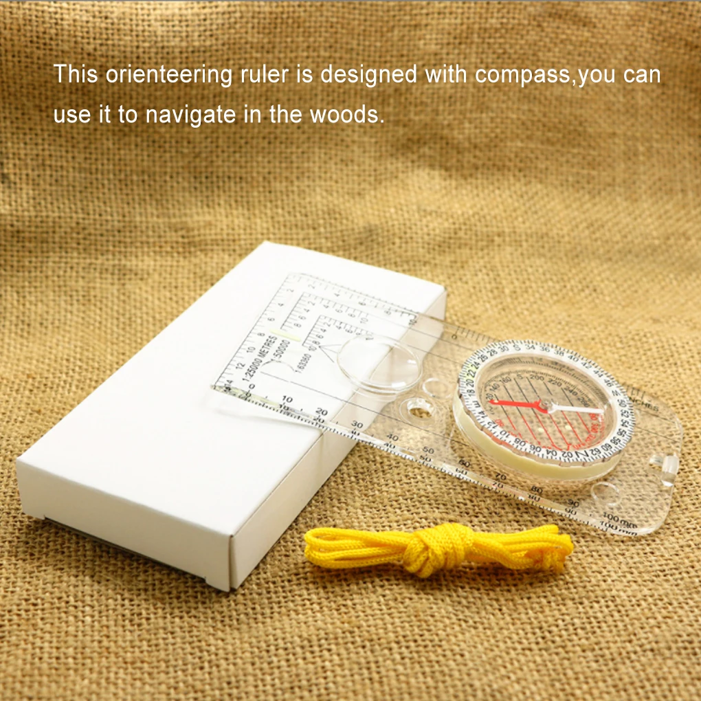 Professional Mini Compass Map Scale Ruler Multifunctional Equipment Outdoor Hiking Camping Survival Guiding Magnifying Tool