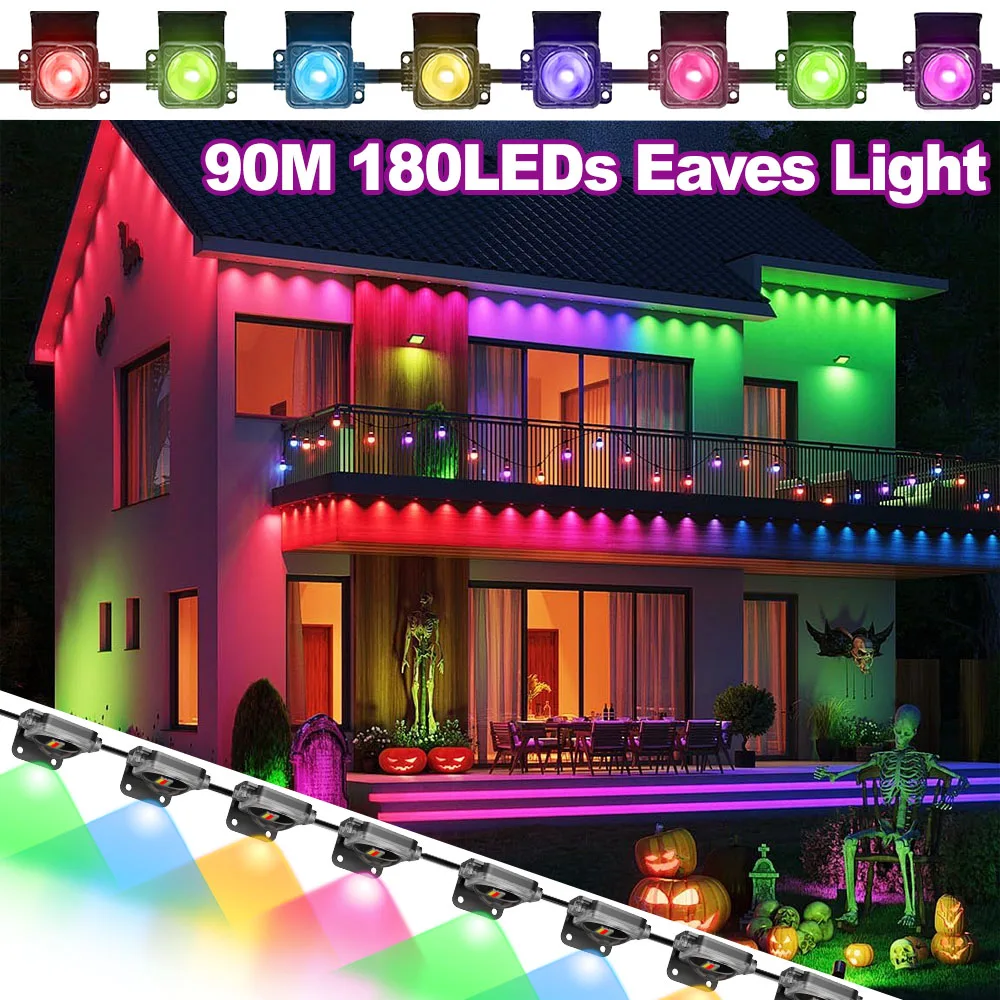 60M Smart RGB Eave Lights App e telecomando IP67 Luci permanenti per esterni a LED per la casa Capodanno Natale Compleanno Illuminazione fai da te