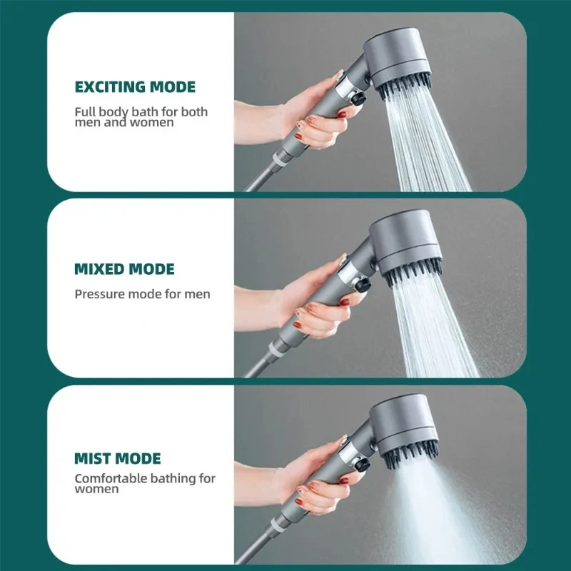 Soffione doccia ad alta pressione con filtro per spazzola massaggiante Spray d'acqua regolabile in 3 modalità Rubinetto per doccia a pioggia Accessori per il bagno