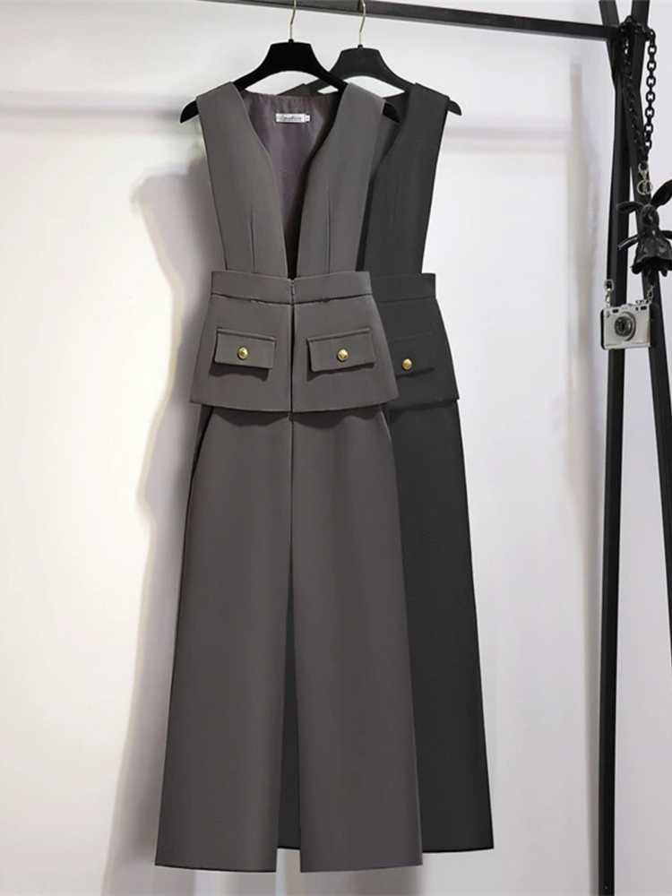 EWQ Eleganter Stil, schicker Overall für Damen, drapiert, Patchwork, gerade, einfarbig, hohe Taille, Overalls, Winter, Frühling, 2024, Neu 27SN5372