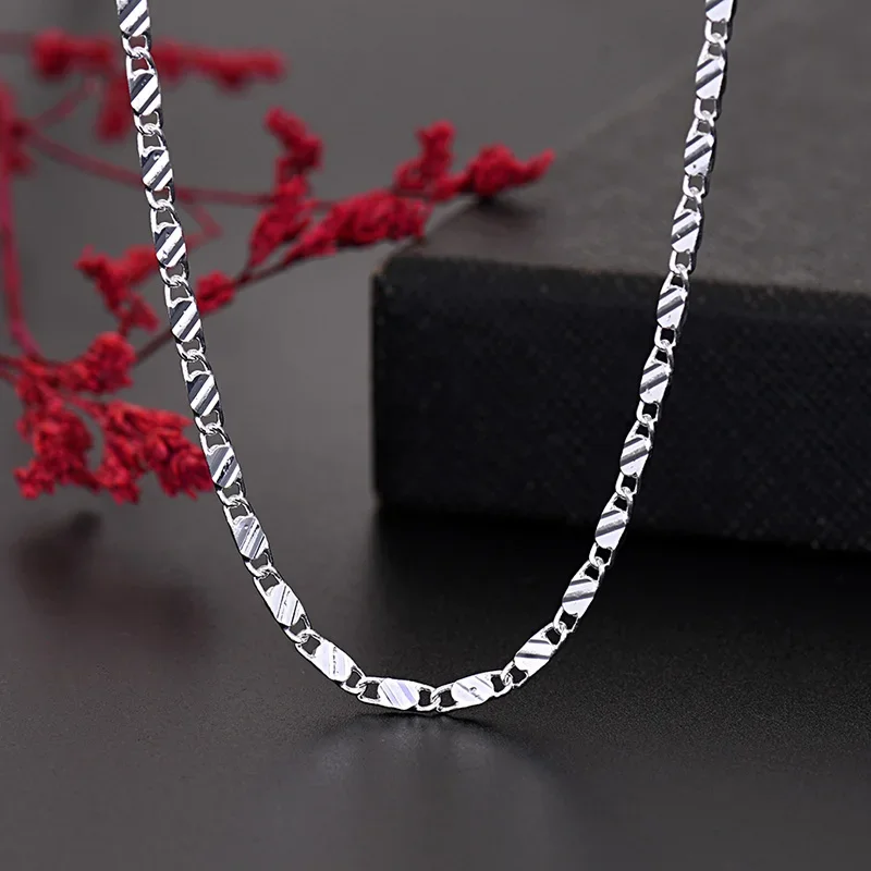 Neue 925 Sterling Silber feine 2 MM flache Schlüsselbein ketten Halsketten für Männer Frauen hochzeit schmuck Weihnachten geschenke 40-75 cm