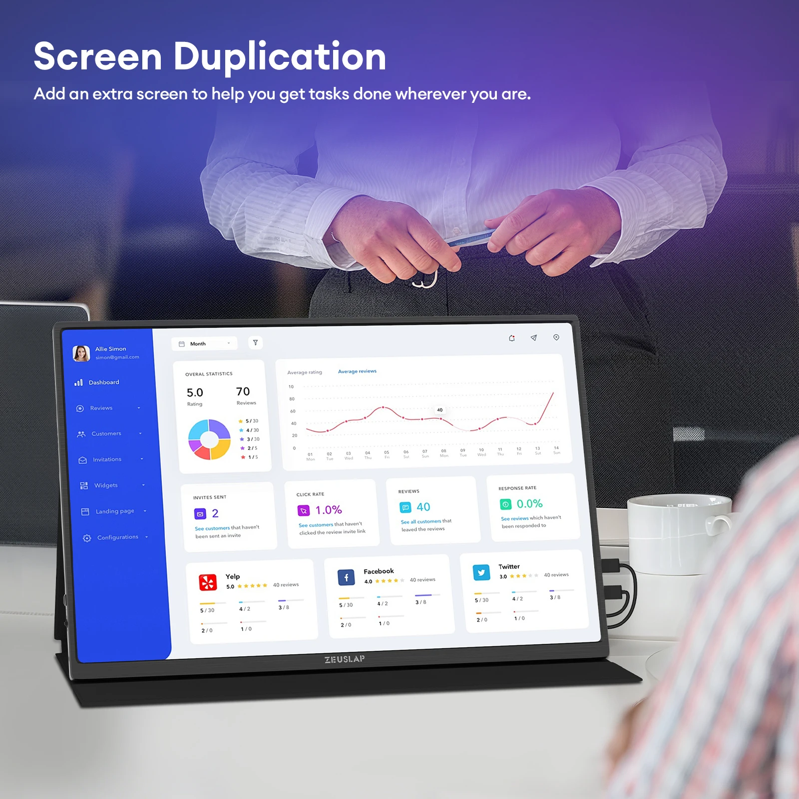 ZEUSLAP 16" 2.5K 144hz Portable Monitor 2560*1600 16:10 100%sRGB 500Cd/m²  Travel Gaming Display for Laptop Switch ps4 ps5 Xbox