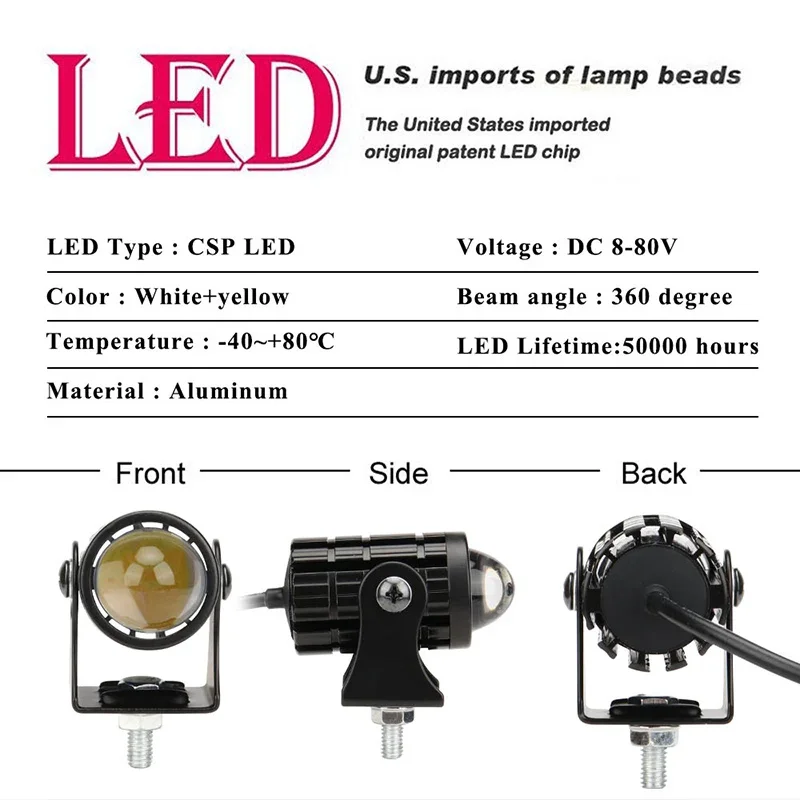 LED Motorcycle Spotlight With Switch 2PCS Super Bright Motorcycle LED Explorers Headlight Projector Fisheye Lens LED Moto Fog