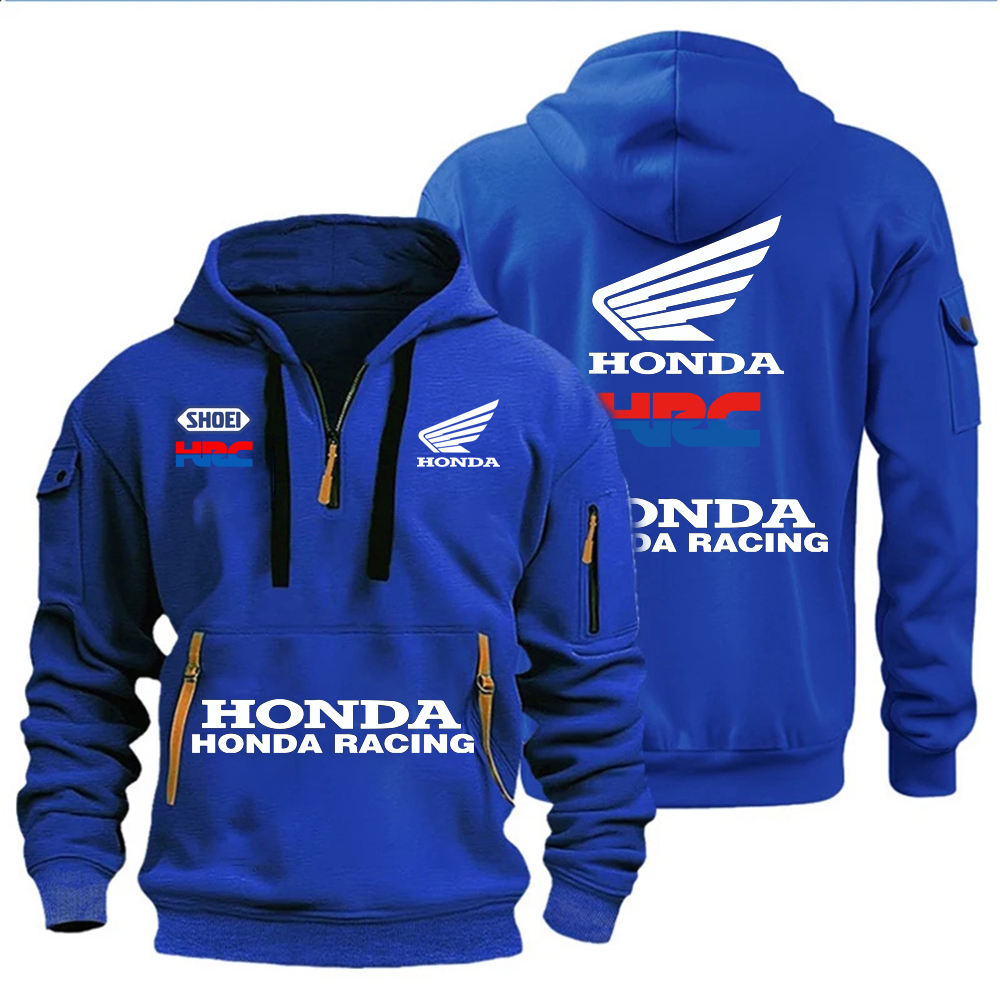 Roupas masculinas de outono e inverno da Honda Racing apresenta moletons com design com vários zíperes, roupas esportivas casuais e capuz solto