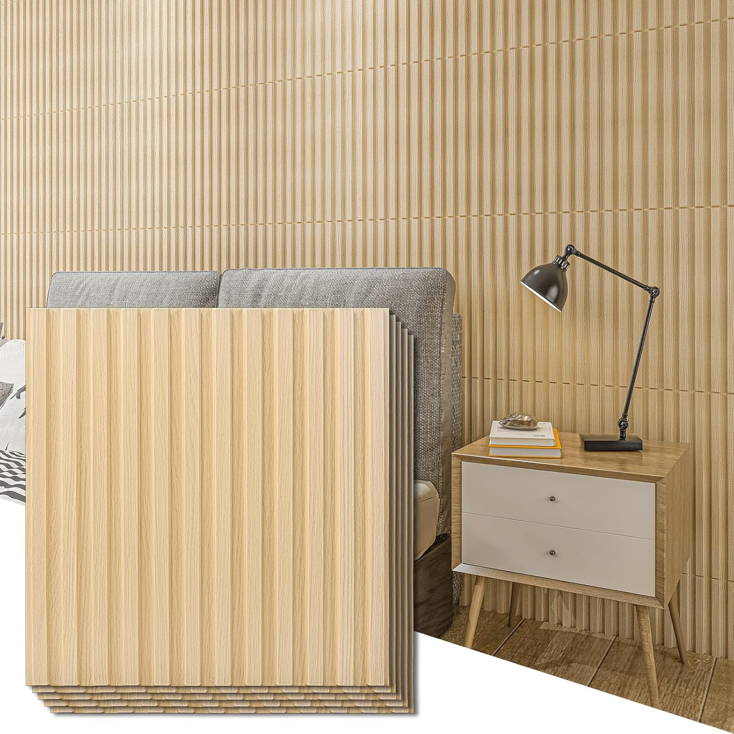 Wandpanel 3D Rillen Panel Kunststoffpanel PVC 12 Stück Oche 50x50cm 3 m2