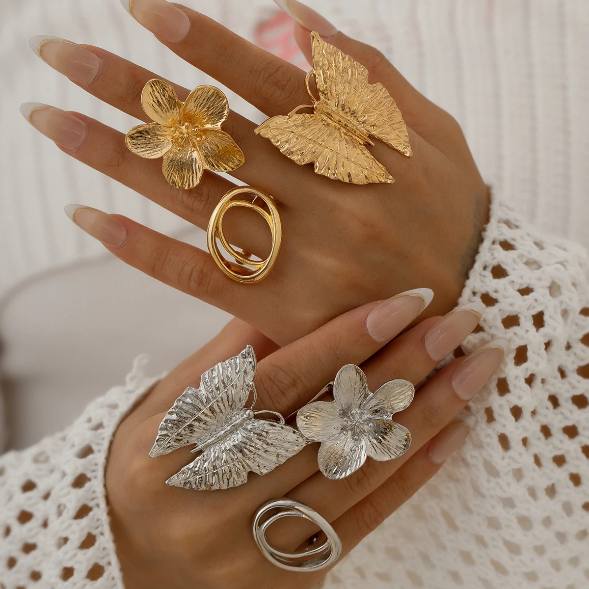 Ingemark 5 Stili Creativo Boho Metallo Farfalla Fiori Anello per le donne Dichiarazione di moda 2025 Anello da dito regolabile Gioielli da sposa