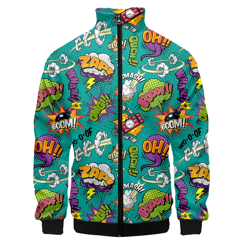 Bunte Monster Graffiti Kunst Männer plus Größe 3d Jacke Sportswear Frühling Stehkragen Reiß verschluss Pullover Baseball jacke Herren