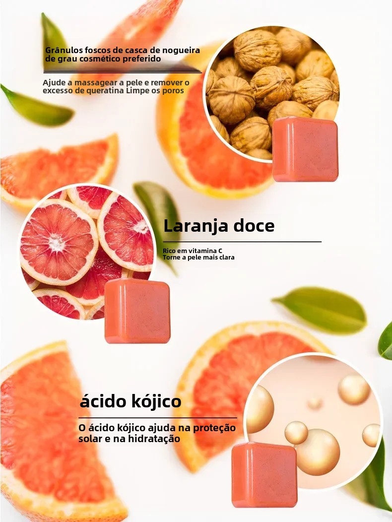 Sabonete esfoliante de ácido kójico e laranja doce 70g/140g glutationa leite de coco cedro iluminando barra de cuidados com a pele de cúrcuma