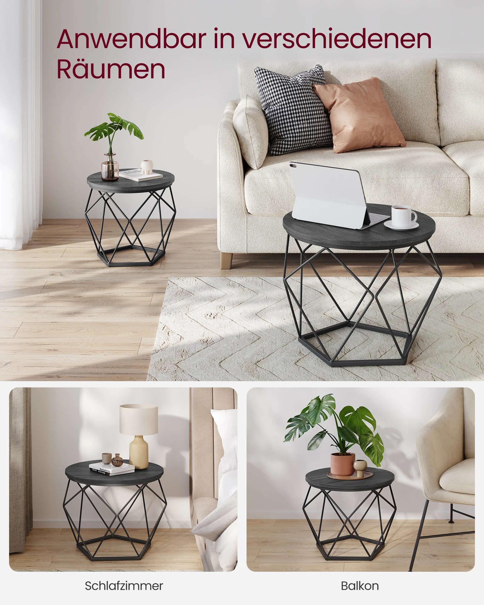 VASAGLE Couchtisch rund, 2er Set, Wohnzimmertisch, Beistelltisch, modern, abnehmbare Tischplatte, für Wohnzimmer