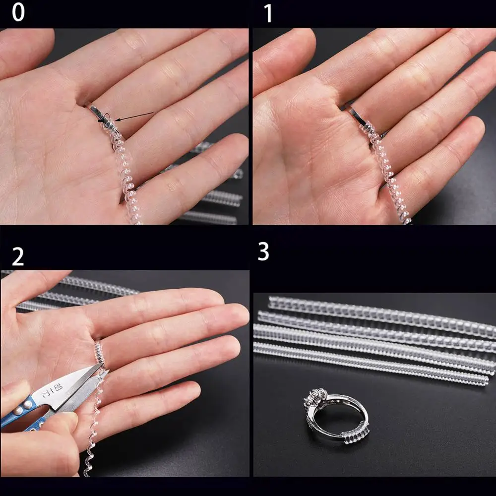 Herramientas de anillo a base de espiral transparente, ajustador de tamaño de anillo de bobina de resorte, protector de tensor, reductor, herramienta de redimensionamiento para joyería, 4 Uds./lote