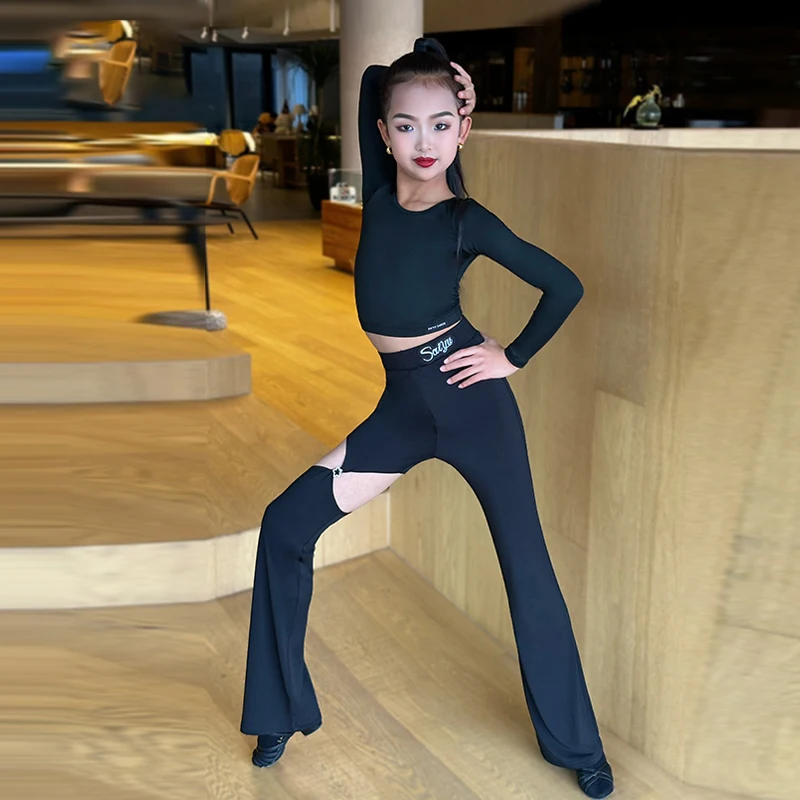 Set Tari Latin Anak Perempuan Kostum Latihan Pertunjukan Anak Atasan Pendek Tanpa Lengan Setelan Celana Pinggang Tinggi Pakaian Samba Tango XH2274
