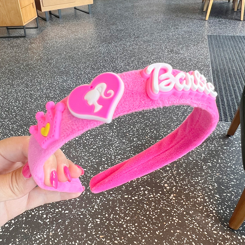 Barbie bandana rosa kawaii doce menina de pelúcia bandana anime dos desenhos animados crianças ampla grampo de cabelo acessórios para o cabelo do miúdo