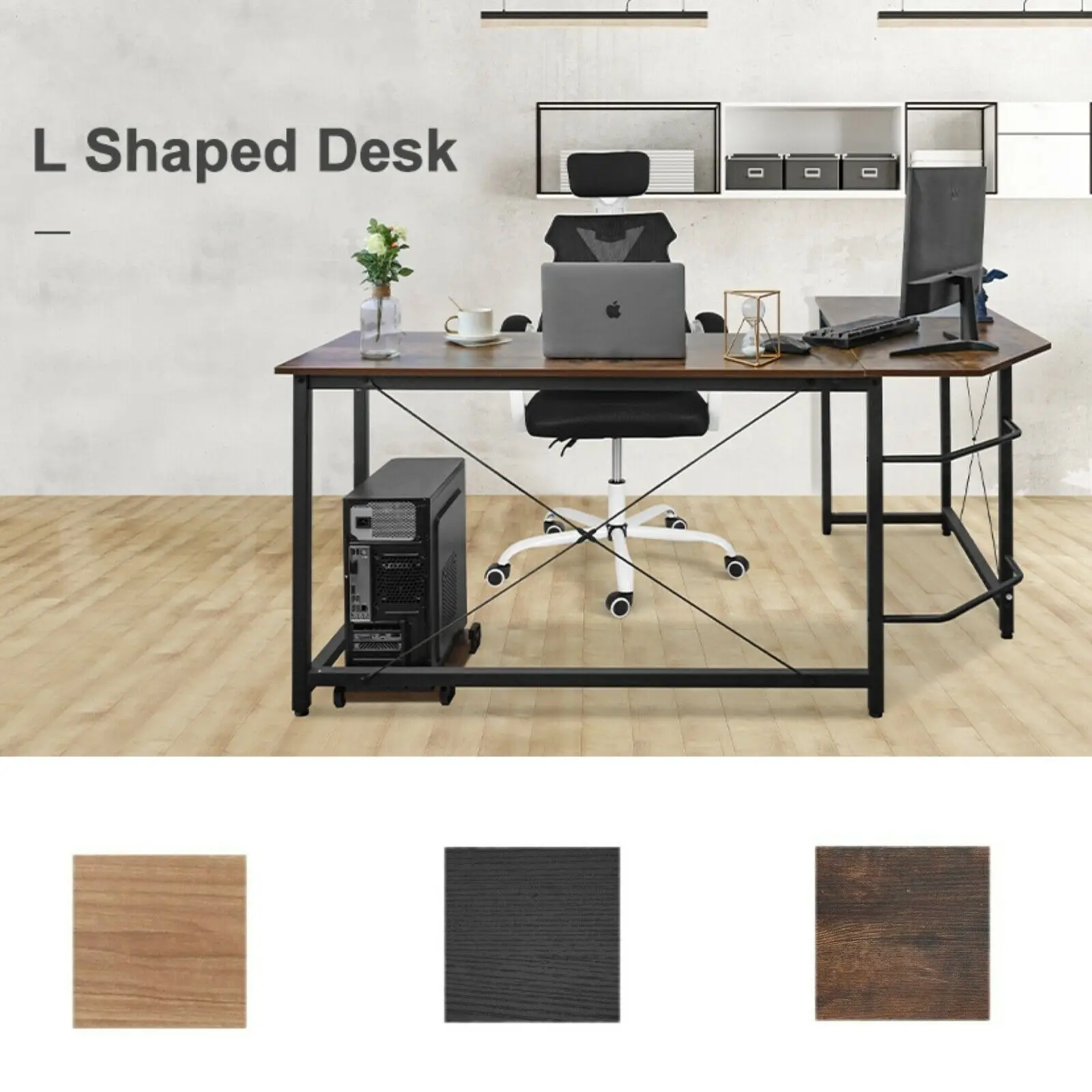 Homfa 66"(176cm) L-vorm bureau Computer Gaming Laptop Bureau Thuiskantoor Hoekwerkstation Tafel Studiebureau 190cm x 120cm x 75cm