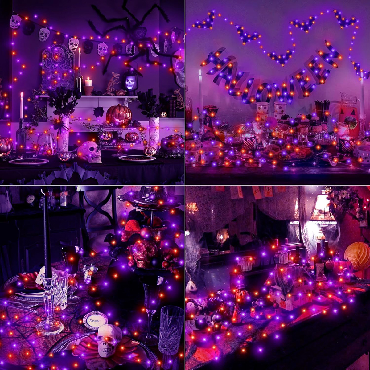 5M-20M LED Purple Orange String Light Outdoor Battery Powered Halloween Fairy Lights For Christmas Party Garden Halloween Decor