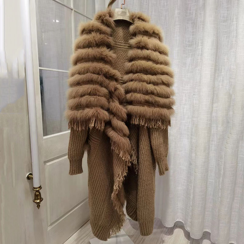Frauen Plus Größe Gestrickte Fuchs Pelzmantel Weibliche Lose Herbst Langarm Gestrickte Mantel Europäischen Elegante Woolen Mäntel