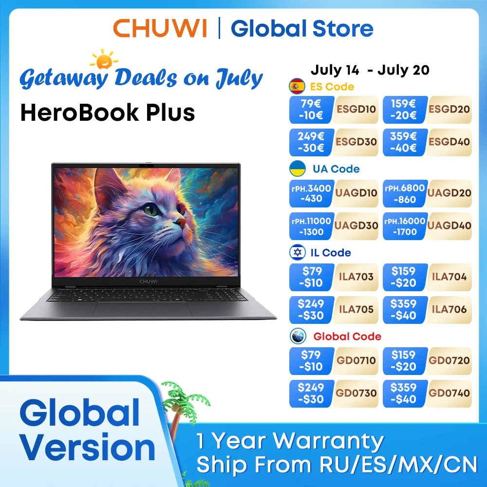 CHUWI HeroBook Pro/Plus Laptop 14.1/15.6 inch FHD Screen Intel N4020 Dual Core 8GB RAM 256GB ROM Windows 11 OS Mini HD NoteBook