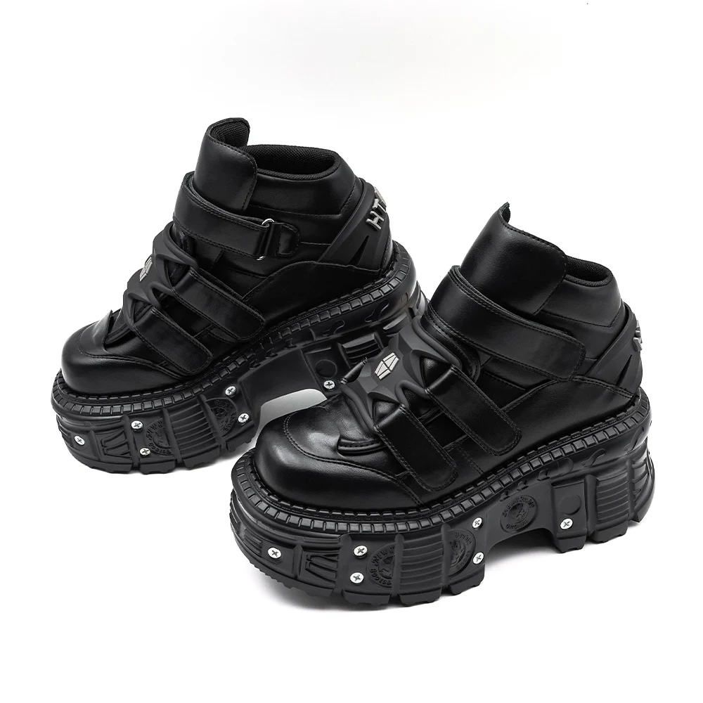 2025 novo estilo punk sapatos femininos gótico tornozelo rock botas rendas altura do salto 9cm sapatos de plataforma mulher decoração de metal mulher tênis