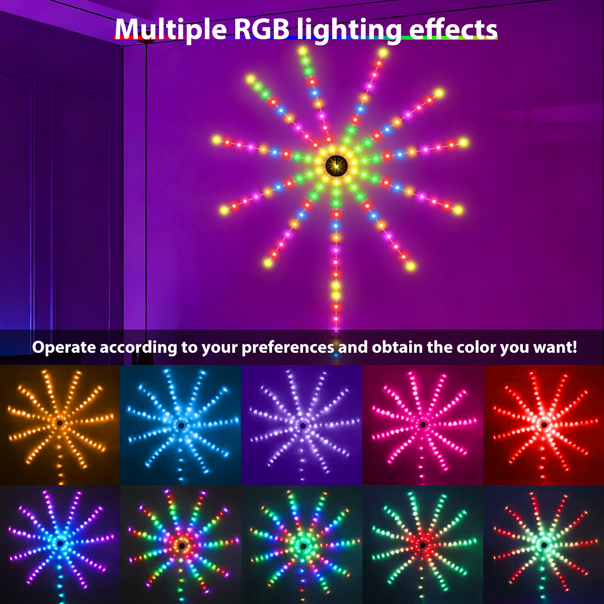1pc RGB Firework Flexible LED Strip Lights 5V USB With Bluetooth Remote Voice-Activated Christmas Decoration Lights for Bedroom