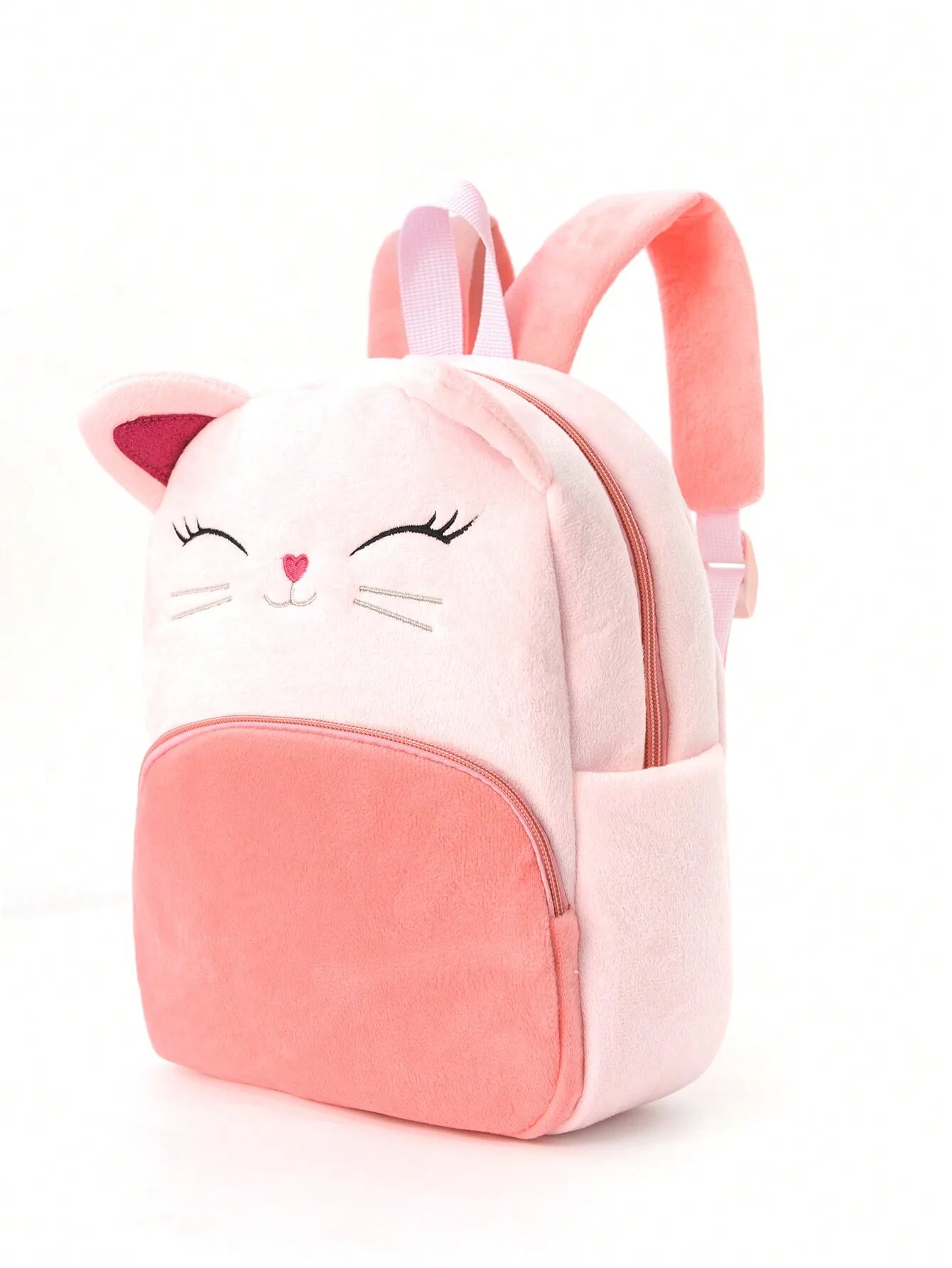 Gatinho bordado de grande capacidade e mochila de pelúcia para crianças, rosa, fofo, clássico, meninas, 1 pc