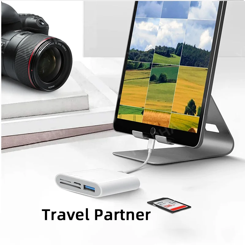 4 in 1 USB OTG Compatible SD/TF Card Reader Card Camera Memory Adapter with Fast Charging Port For iPhone 15 Pro Max For Samsung