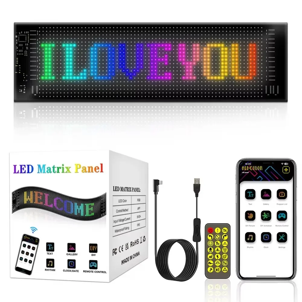 Lámpara de Panel de píxeles de matriz de señal Led programable de gran tamaño para camión/coche, tablero de visualización de animación automática Led Flexible, Control por aplicación Bluetooth
