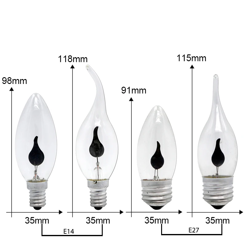 หลอดไฟวินเทจ Edison E14 E27 หลอดไฟ LED รูปทรงเทียน ให้แสงแบบเปลวไฟ 3W AC220V สำหรับตกแต่งบ้าน