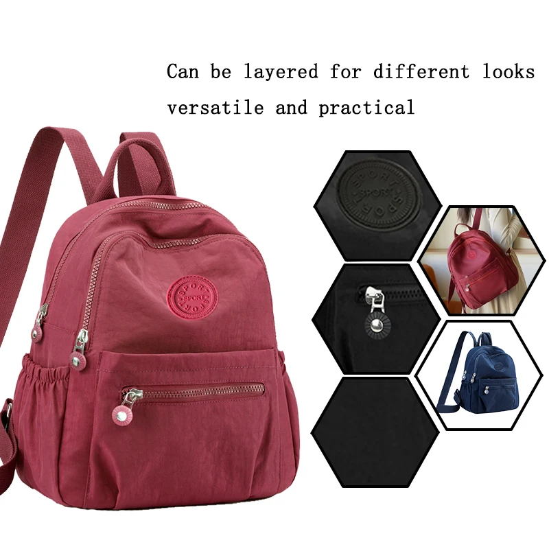 Zaino in stile neutro per uomo e donna, adatto per viaggi e fotografia in materiale di nylon, con design con logo rotondo.