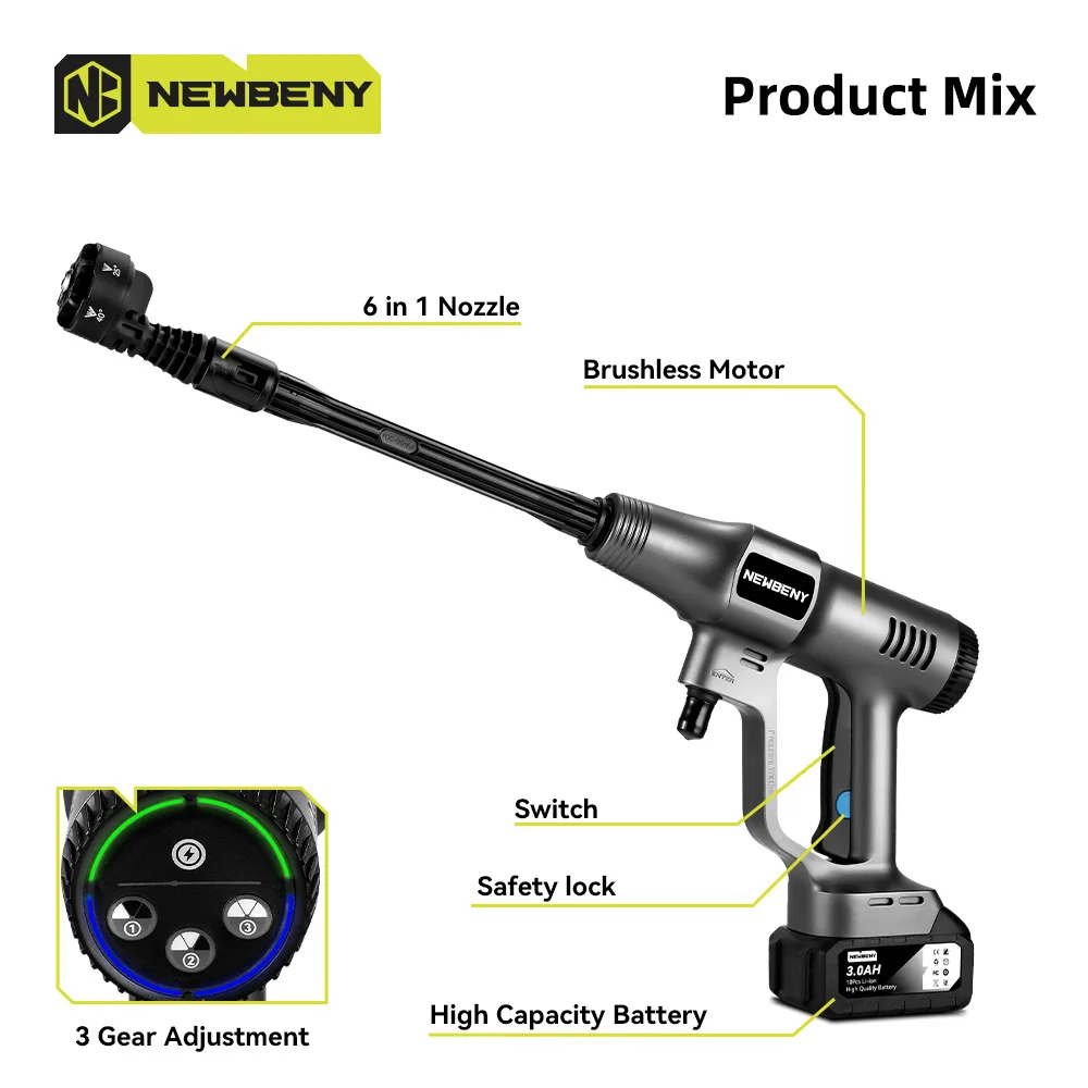 3500w 200bar sem escova elétrica lavadora de alta pressão sem fio eficiente carro jardim limpeza pistola ferramenta para makita 18v bateria