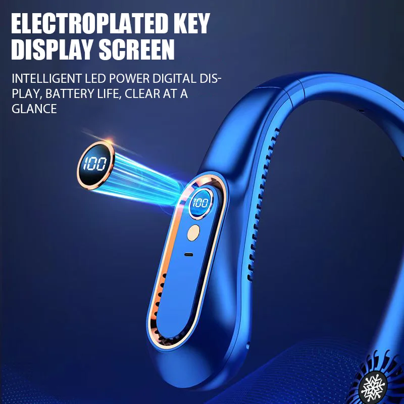 Tragbarer Mini-Hängehalsventilator mit digitaler Anzeige, Leistungsventilator, blattloser Nackenbügelventilator, Luftkühler, wiederaufladbare USB-Elektroventilatoren