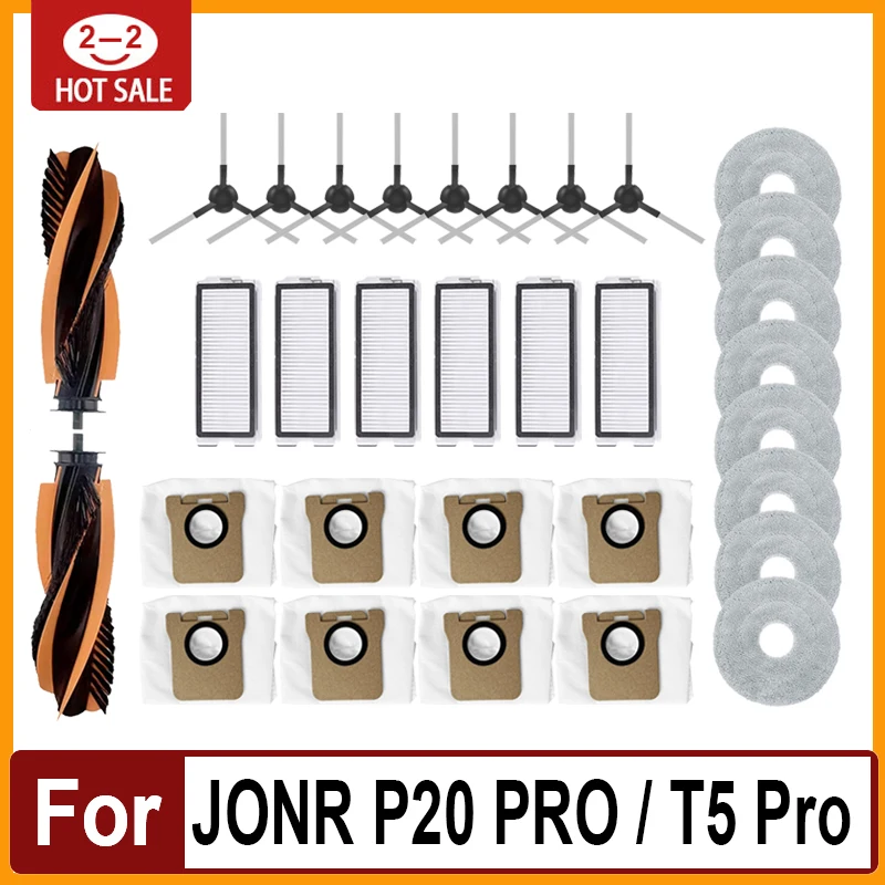 Compatible con JONR P20 PRO /T5 Pro, accesorios para Robot aspirador, Cepillo Lateral principal, filtro Hepa, paño de mopa, bolsa de polvo de repuesto