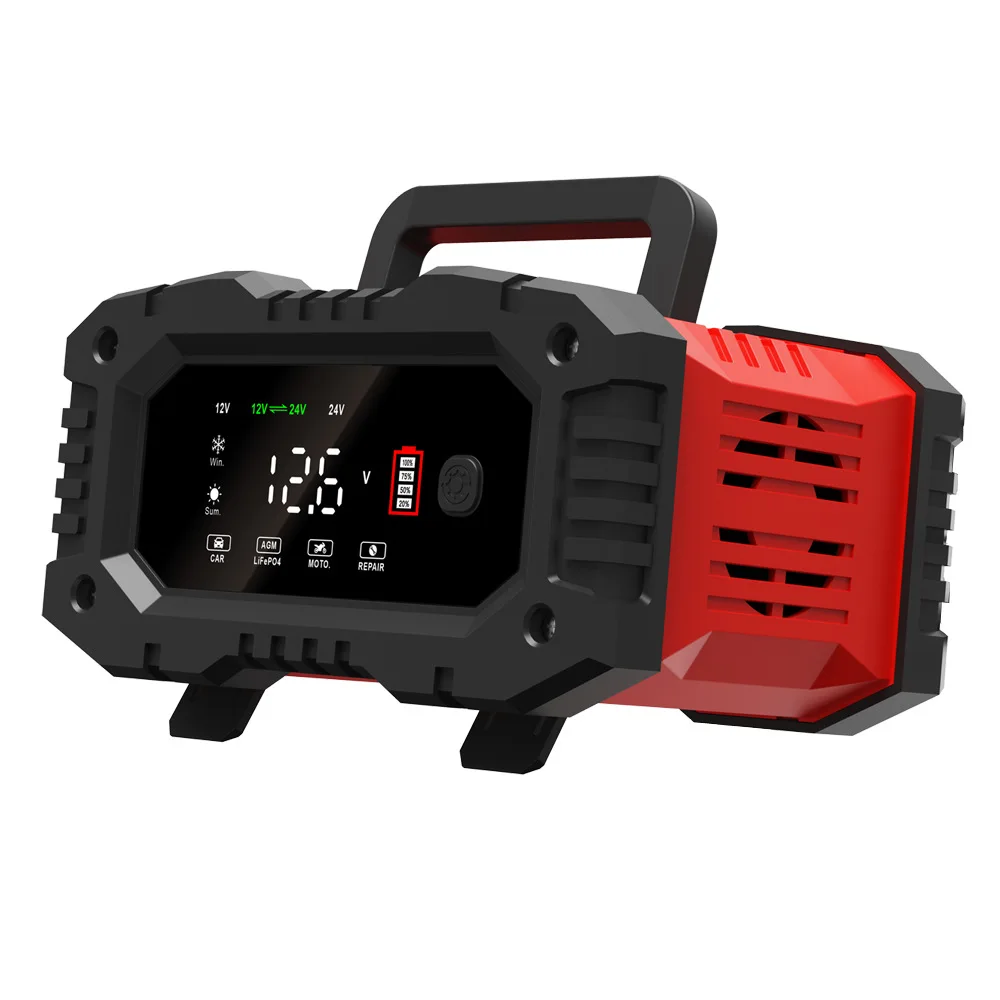12v / 24v volautomatische acculader 7-segment slimme auto-acculader pulsreparatie voor Agm Gel nat loodzuur opladen
