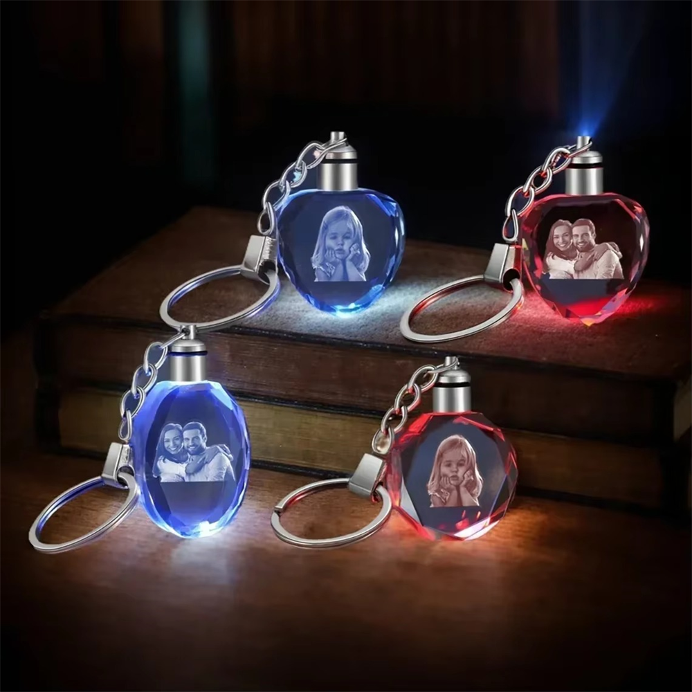 1 pçs grátis gravar chaveiro de cristal personalizado design grátis presente com luz led personalizado foto chaveiro pingente comemorativo