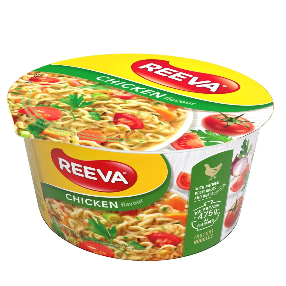 Reeva noodles - Fideos instantaneos 24 ud en sobre o 12ud en vaso - Pollo, carne, queso bacon, vegetales, pollo curry, pollo picante