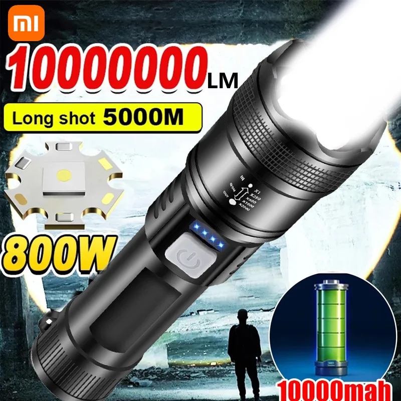 Xiaomi linterna Led ultrabrillante luz táctica potente emergencia recargable 10000000   Linterna de lúmenes para acampar al aire libre