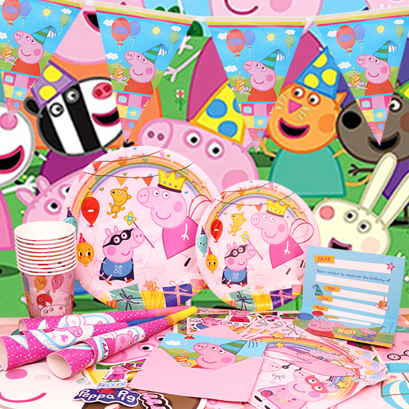 Peppa Pig decoración de fiesta de cumpleaños globo de papel de aluminio para niños suministros para eventos vajilla desechable Banner telón de fondo regalo