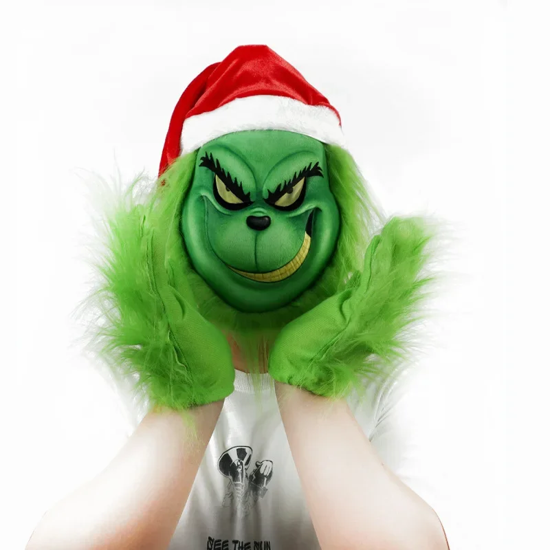 New Christmas Mask Set Halloween COSPLAY Party Props Thief Red Hat Green Mask Green Gloves