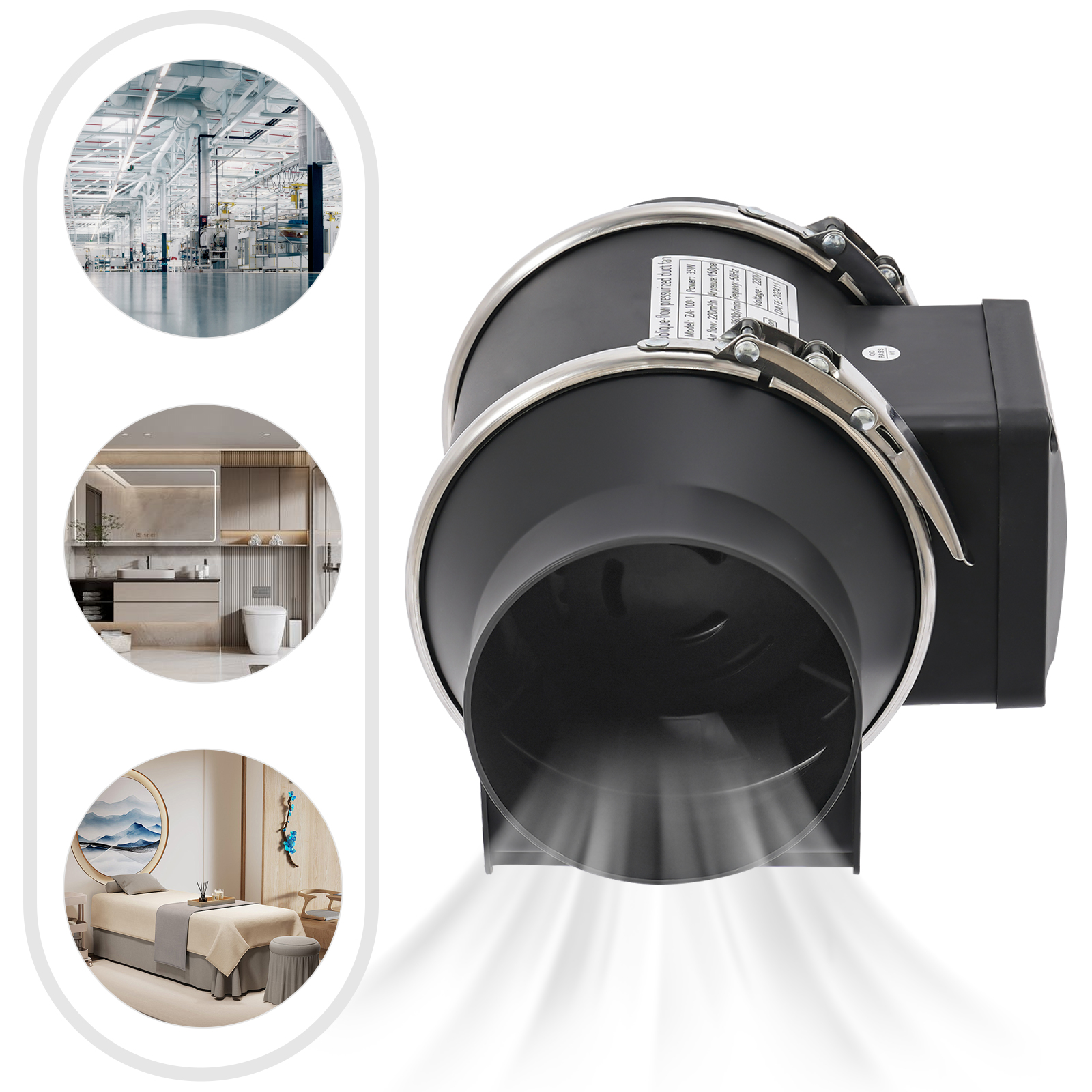 Smoke Extractor Fan  Pipe Vent Exhaust Fan Duct Ceiling Ventilation Blower Fan for Home, Office, Bathroom, Growth Room Black