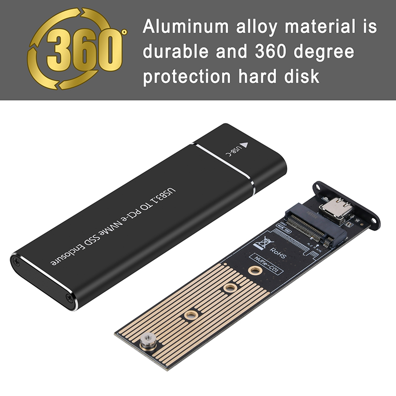 Адаптер корпуса M.2 NVMe SSD Алюминиевый корпус USB C 3.1 Gen2 10 Гбит/с к внешней коробке NVMe PCIe для 2230/2242/2260/2280 M2 NVMe SSD