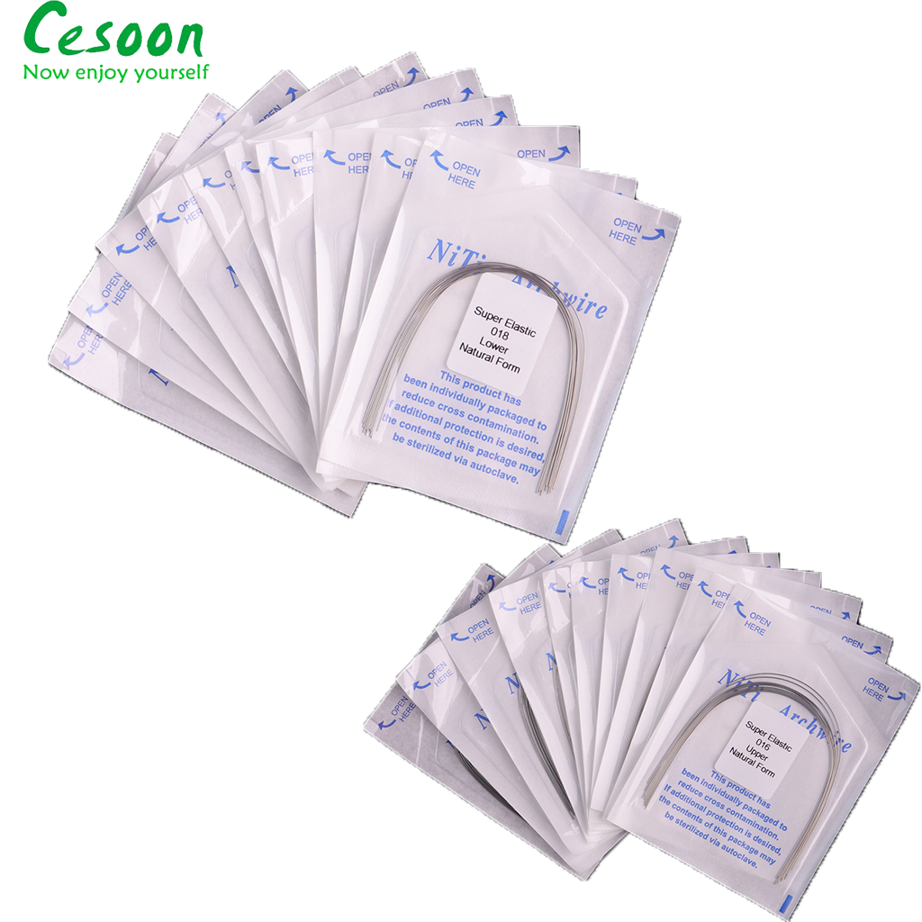 100 pces/10 pacotes dental niti arco fios ortodôntico super elástico redondo forma natural u/l arco odontologia arcos material cintas