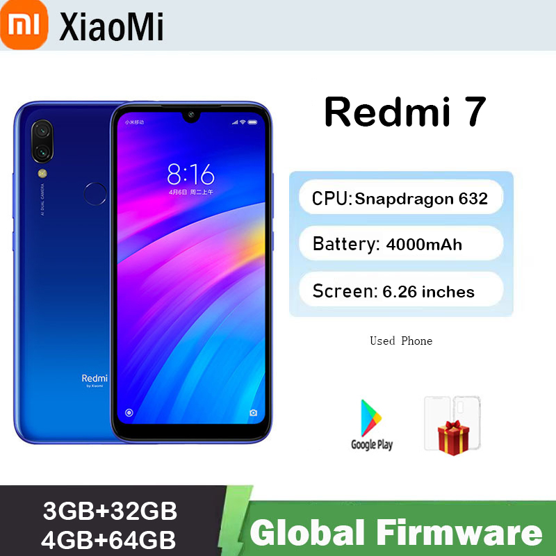 Global firmware Xiaomi Redmi 7  smartphone Dual SIM Solt Cellphone Android e Dual Camera  used phone