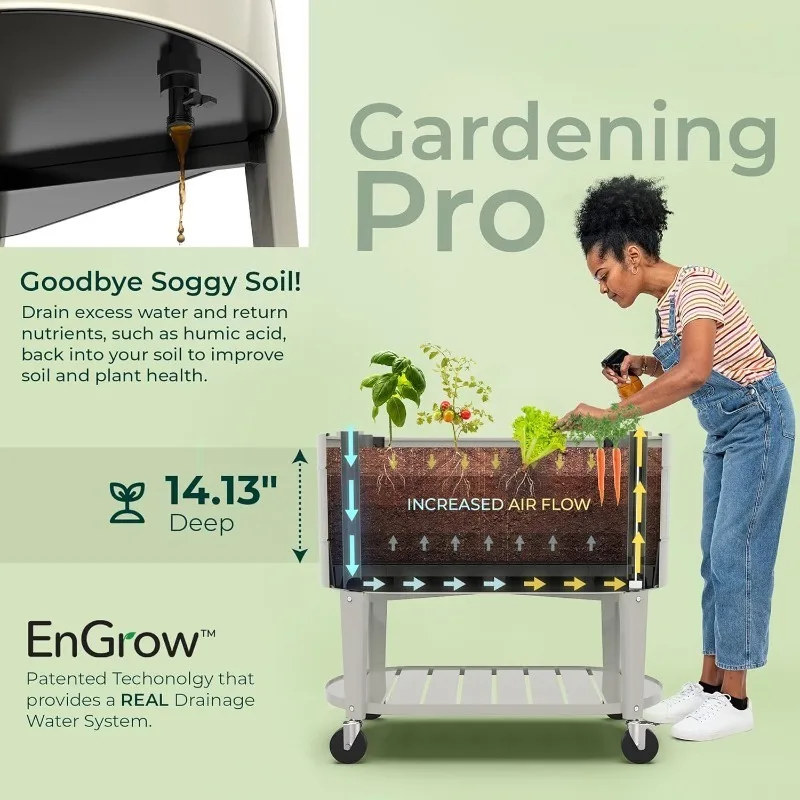 Raised Garden Bed with Legs, 40×20×37 in, Planter Box with EnGrow™ TrueSoil™ Technology for Vegetables