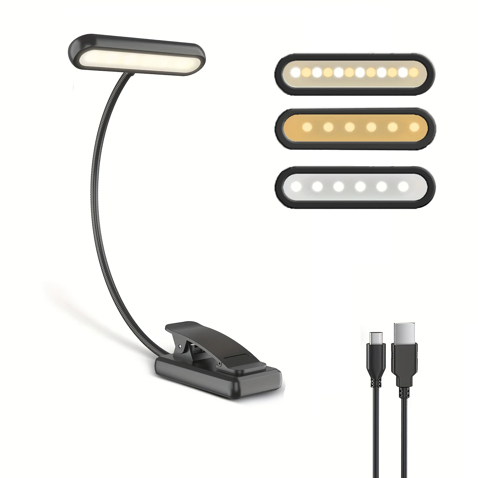 Portable Flexible Easy Clip Night Reading Lamp USB Rechargeable Reading Light 3Colors Warm Cool White Daylight Book Lamp