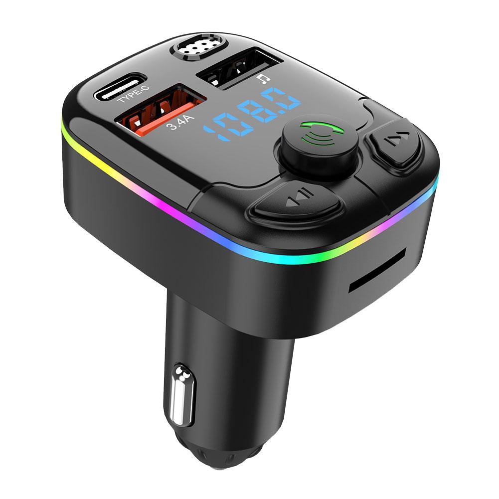 Car Bluetooth 5.0 FM Transmitter Dual USB 3.1A PD Type-C Colorful Ambient Light Car Accessories Player Kit 2024