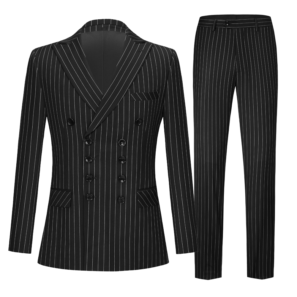 Bộ Đồ Nam 2 Cái Vintage Đôi Phù Hợp Với Sọc Đỏ Đen Terno Slim Fit Lớn Ve Áo Cưới Chú Rể Tuxedo tailcoat Nam