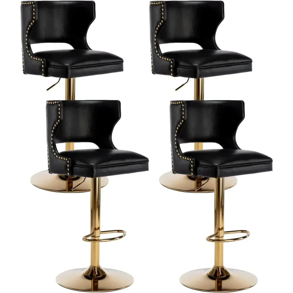 Drehbare Barhocker, 4er-Set, höhenverstellbare Thekenhocker, moderner Samt-Barhocker mit offener Rückenlehne/Fußstütze, Barhocker