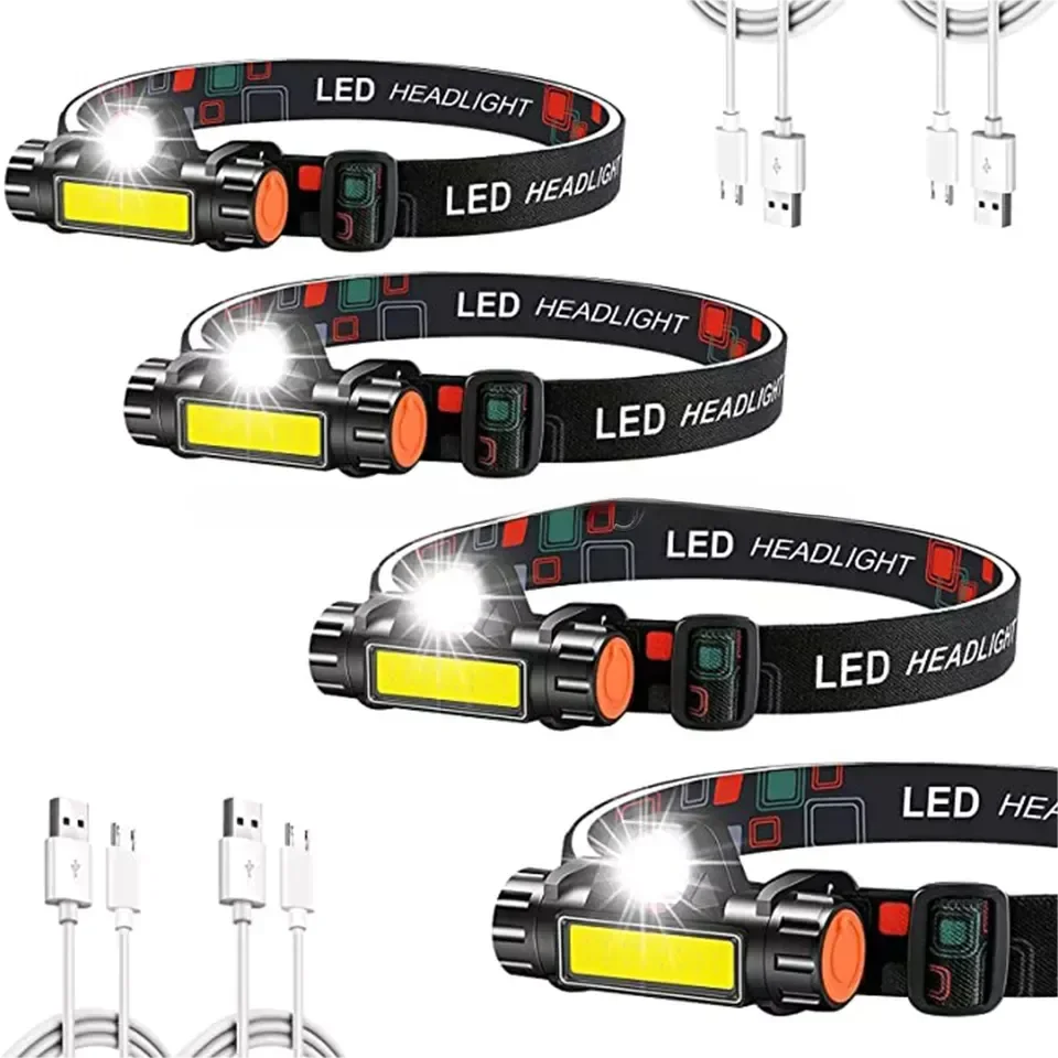 Mini linterna frontal LED potente portátil XPE + COB, recargable por USB, para caza, resistente al agua, con cola magnética